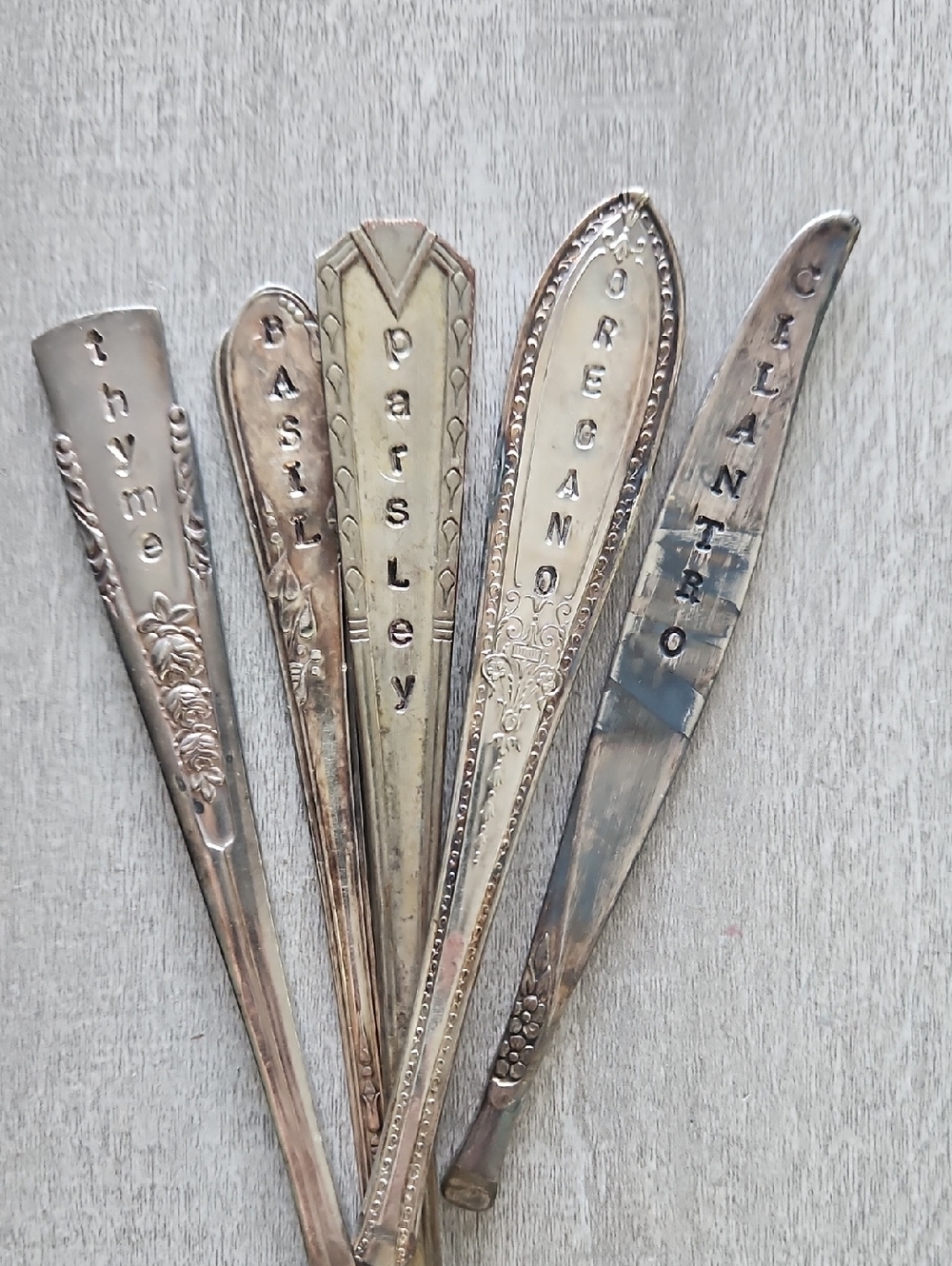 Set of 5 Upcycled Herb Markers - Shabby Chic